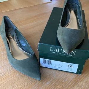 Ralph Lauren Suede Forest Green Kitten Heels